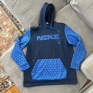 Nike Sweatshirt All Over Sleeve Print Hoodie Men’s XL Blue Therma Fit Pullover